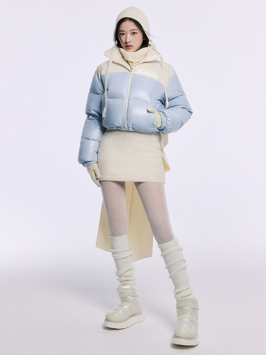 CROPPED DOWN JACKET COLOR BLOCK_SKY