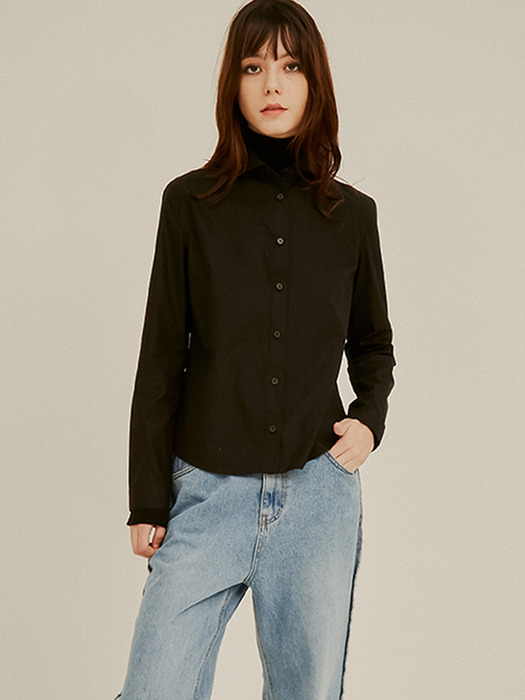 Premium Cotton High Collar Blouse_Black