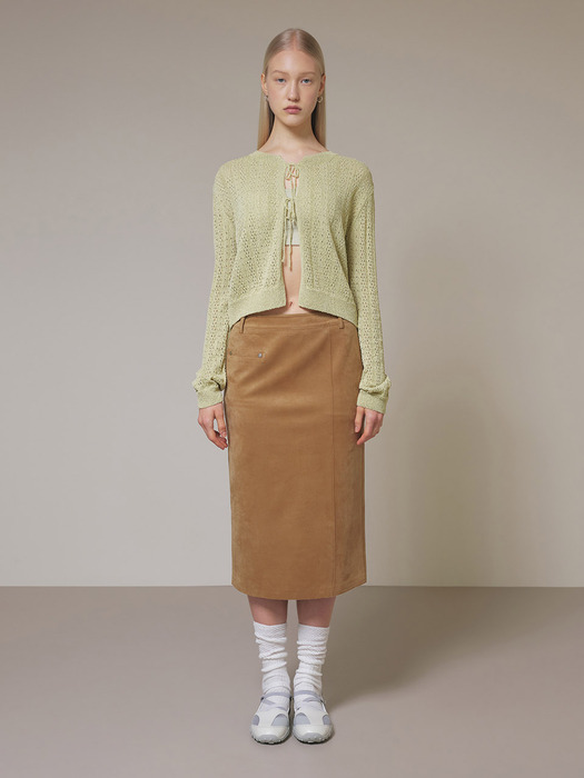 Suede One Pocket Middle Skirt in Camel VW4SS122-92