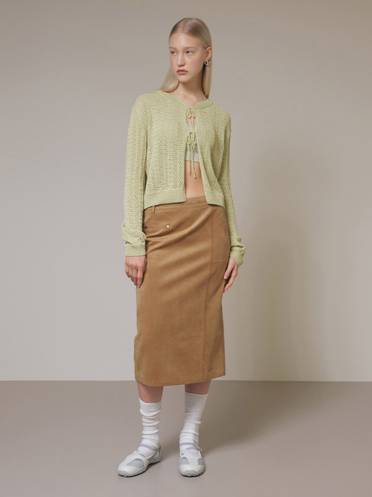 Suede One Pocket Middle Skirt in Camel VW4SS122-92