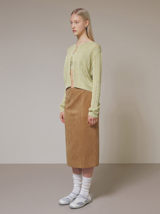 Suede One Pocket Middle Skirt in Camel VW4SS122-92