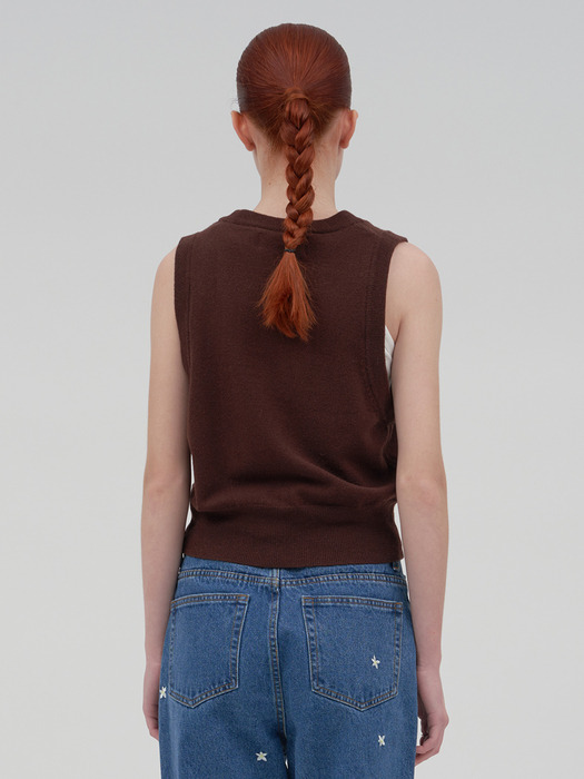 DAISY NEEDLE POINT KNIT VEST brown