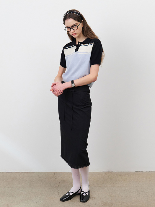 24 Spring_ Black Nylon Midi Skirt