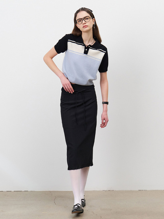 24 Spring_ Black Nylon Midi Skirt