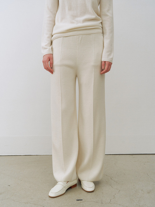 Cashmere Blend Straight-leg Knit Pants Ivory