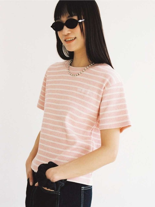 Puppy Stripe Cropped Tee _ Pink