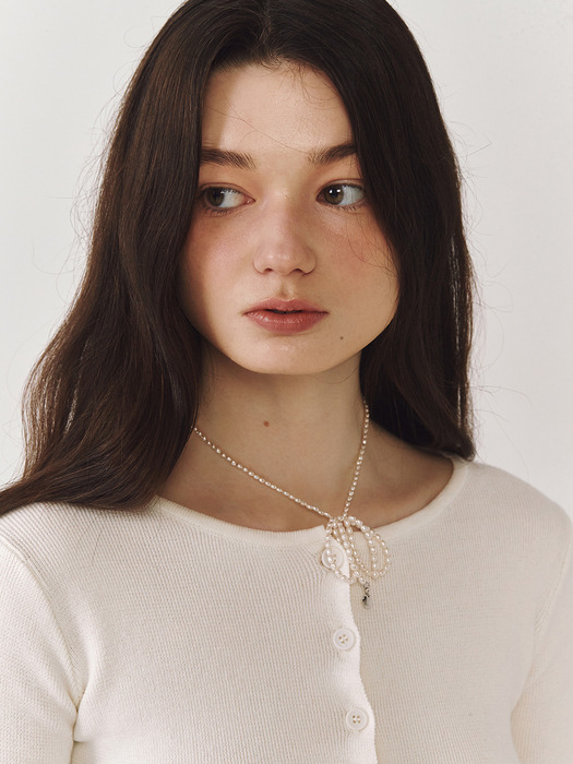 [925 SILVER] Rice Pearl Ribbon Necklace
