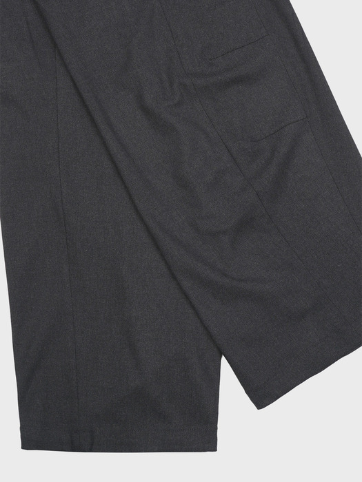 CURVED WIDE BANDING PANTS_CHARCOAL