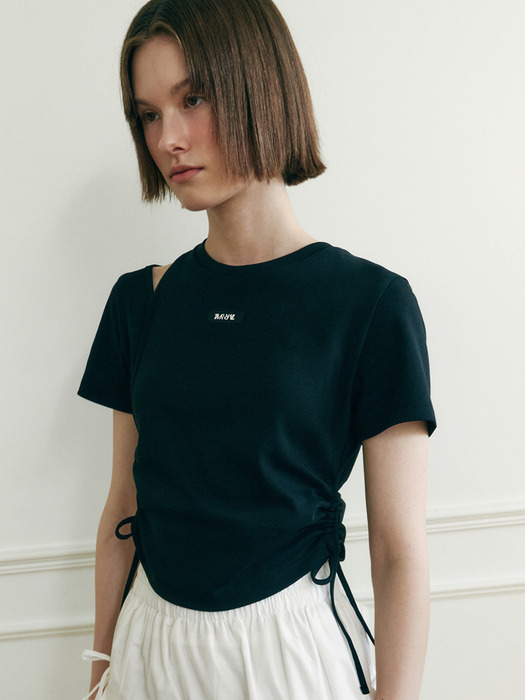 CUT OUT SIDE STRING CROP T-SHIRTS BK