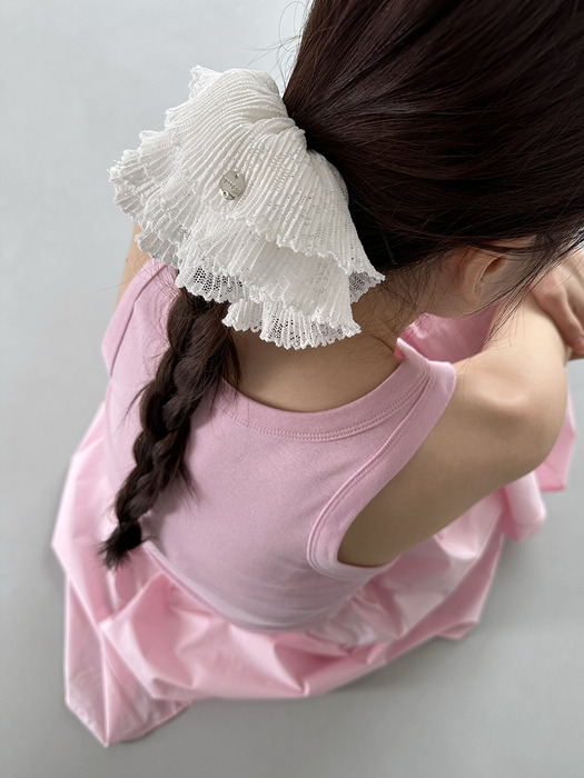 white lace pleats scrunchie - L size