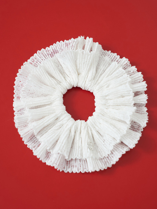 white lace pleats scrunchie - L size