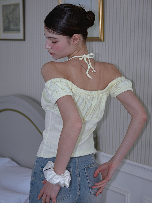 Shirring Holter Off Shoulder T-shirt [Yellow]