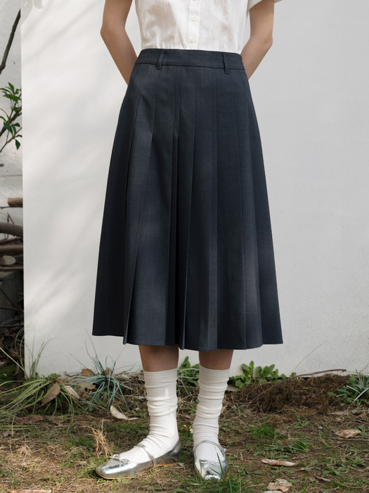 [Dark Gray]  Full Pleats Skirt