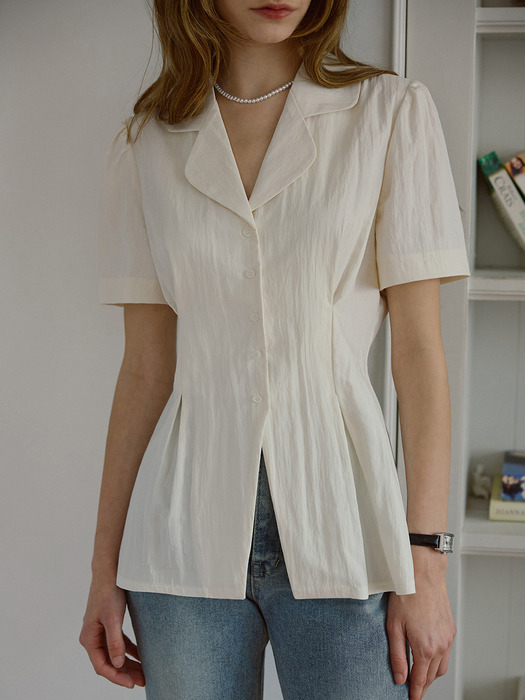 Classic Open Collar Blouse [Ivory]