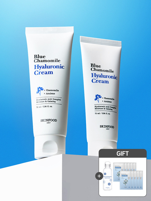 [리유저블보틀 증정] 블루 캐모마일 히알루로닉 크림 70ml 2개 (보틀+마스크팩 10매 증정)