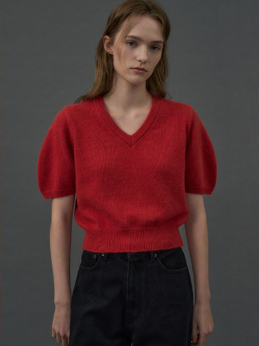 Fox Balloon Half Sleeve Knit Top[LMBDAUKN254]-Scarlet Red