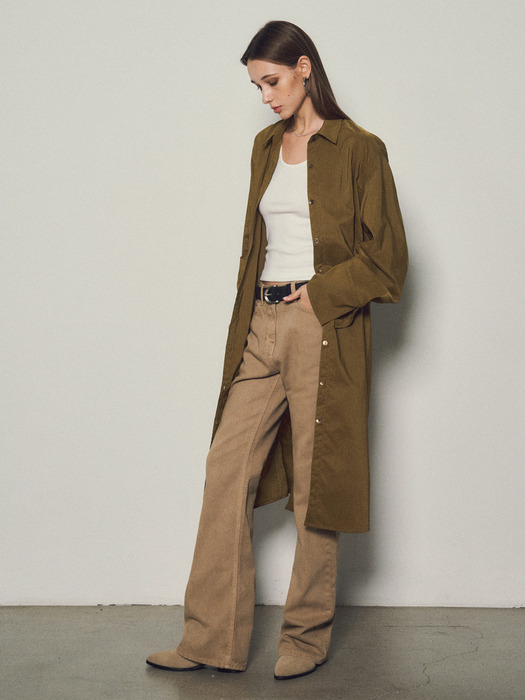 Slub Cutting Long Coat Shirts_CTT338(Khaki)