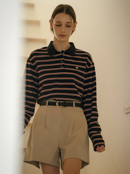 Cotton striped collar T-shirt_Navy