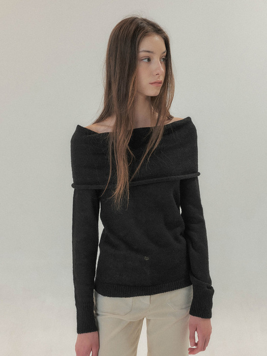 [단독]French Off-Shoulder Knit Black