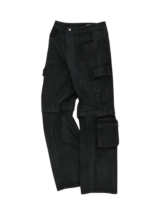 CARGO COATED WIDE-LEG JEANS apa748m(BLACK)