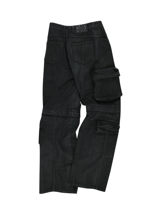 CARGO COATED WIDE-LEG JEANS apa748m(BLACK)