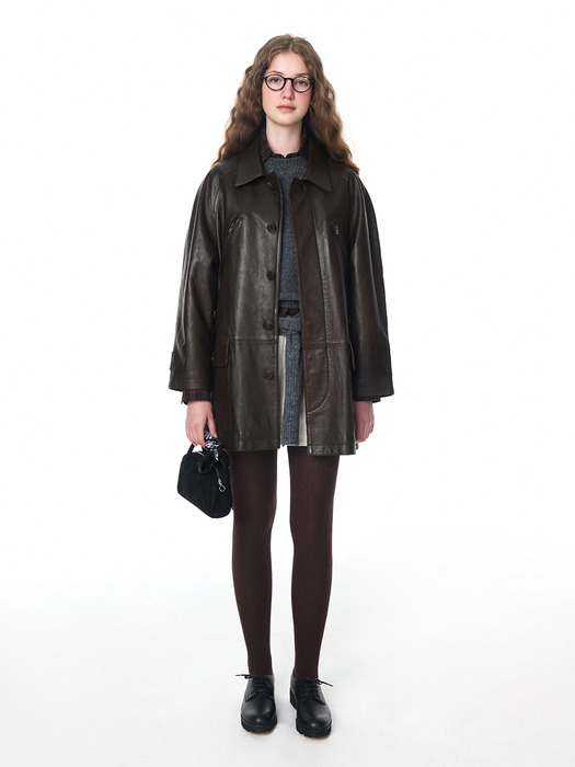 24FW WILBUR LEATHER HALF COAT (BROWN)