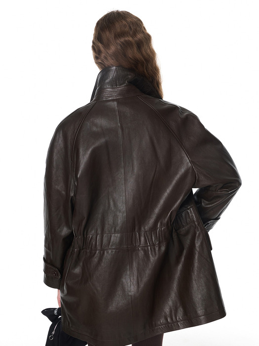 24FW WILBUR LEATHER HALF COAT (BROWN)