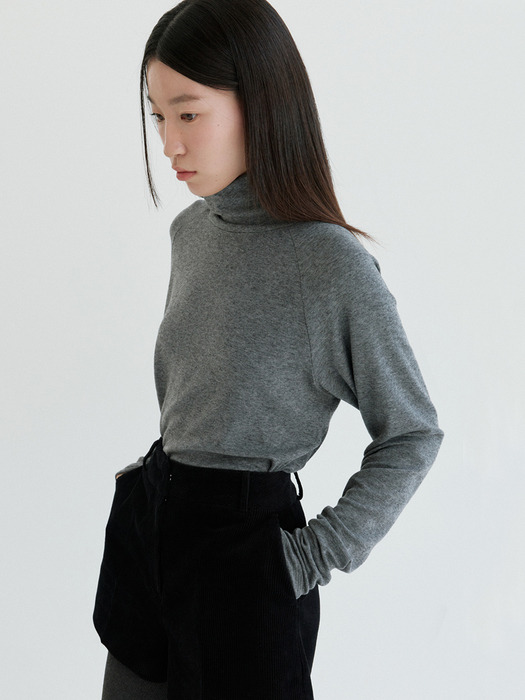 Wool Turtleneck Top-Grey