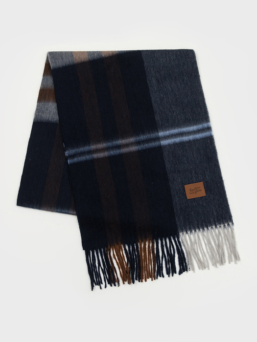 MUNM CHECK CASHMERE 100% MUFFLER NAVY