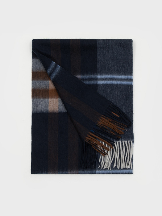 MUNM CHECK CASHMERE 100% MUFFLER NAVY