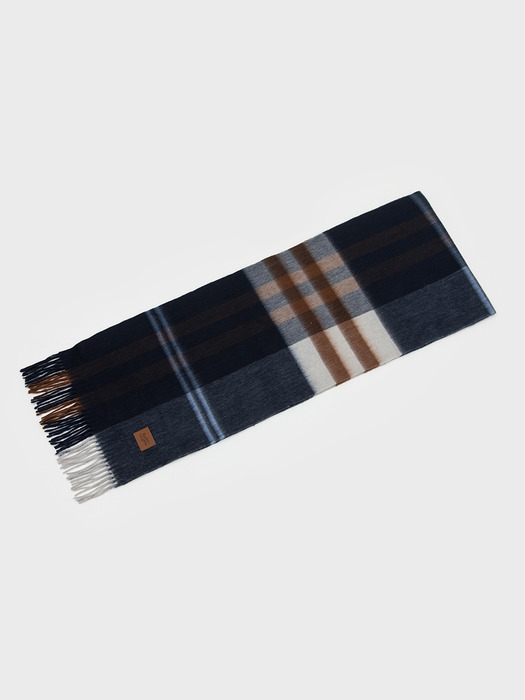 MUNM CHECK CASHMERE 100% MUFFLER NAVY