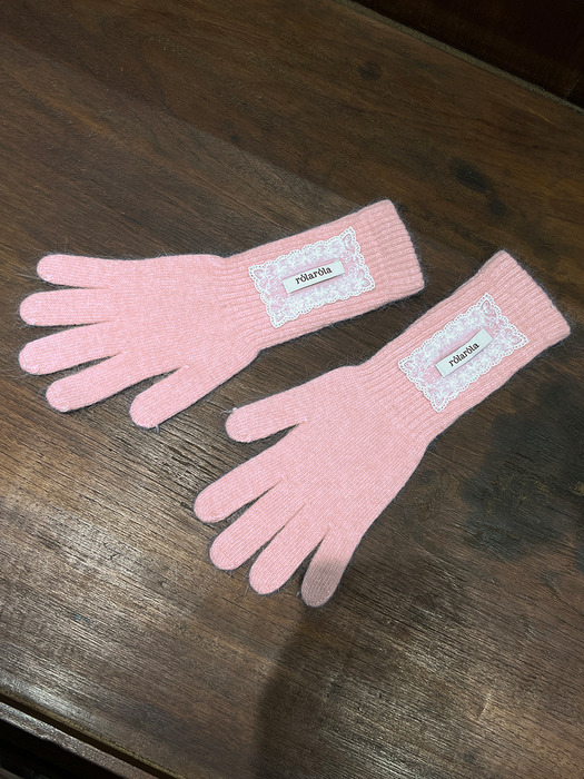 LACE LABEL ANGORA GLOVES PINK