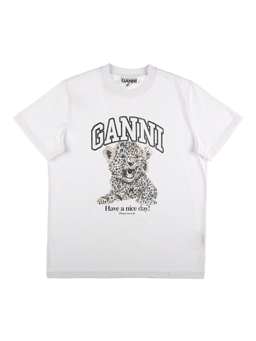 GANNI T4124 943 레오파드 프린트 여성 반팔티