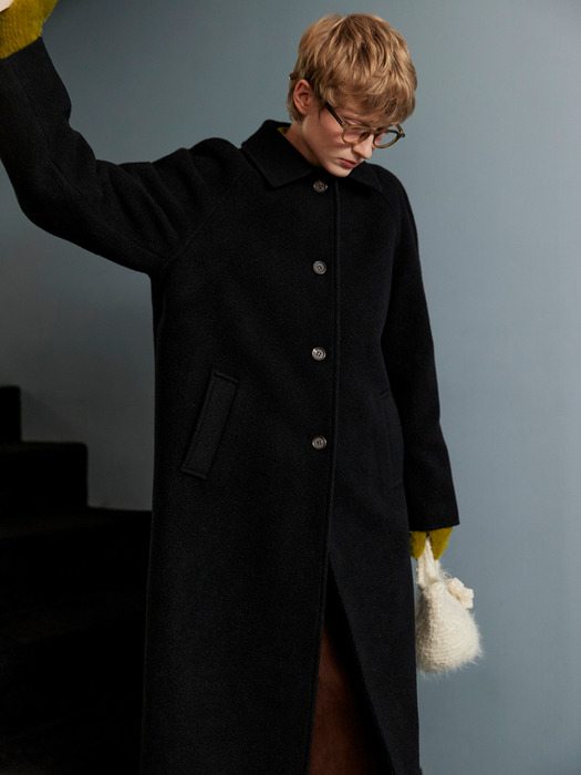 CASHMERE WOOL BLENDED SINGLE COAT_BLACK