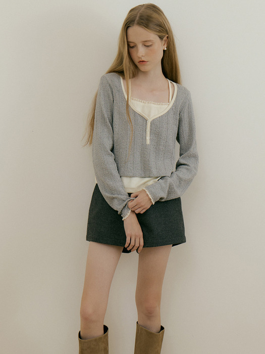 JACQUARD LAYERED T-SHIRT - GRAY