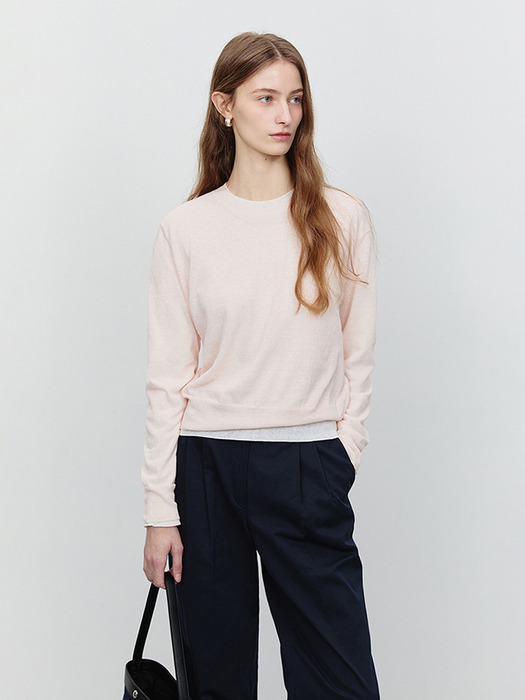 UNISEX SHEER CREWNECK SWEATER SOFT PINK_UDSW5A106P1 - Image 1