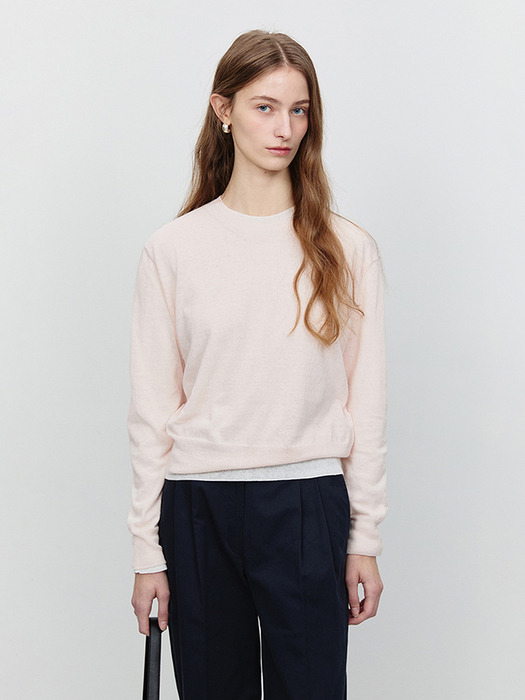 UNISEX SHEER CREWNECK SWEATER SOFT PINK_UDSW5A106P1 - Image 2