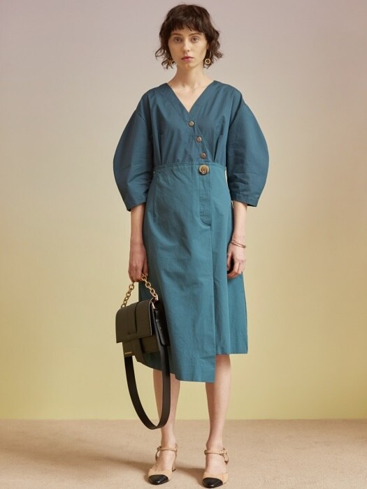 LENA SHIRT COMBO DRESS atb205w(Blue Green)