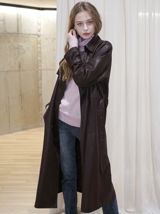 SUEDE DOUBLE TRENCH COAT WINE