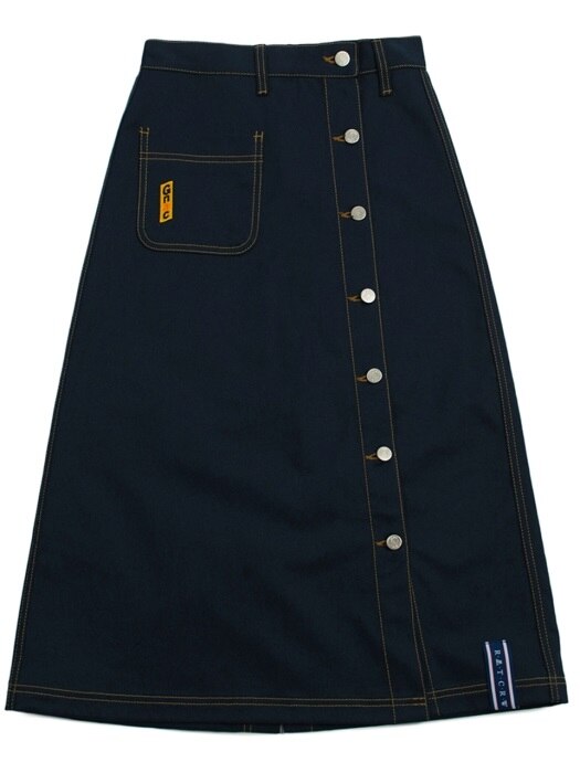 Front Pocket Cotton Skirt_Navy