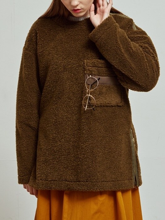 Teddy boa zip pullover_Khaki