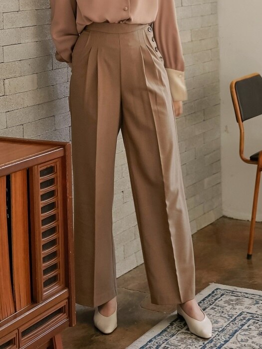 monts777 wool slacks with side buttons (beige)