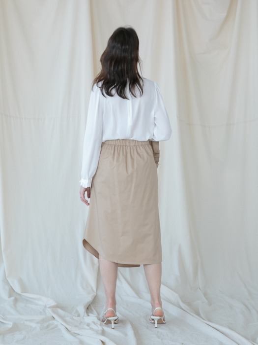 Ruffle Shirring Skirt_BEIGE