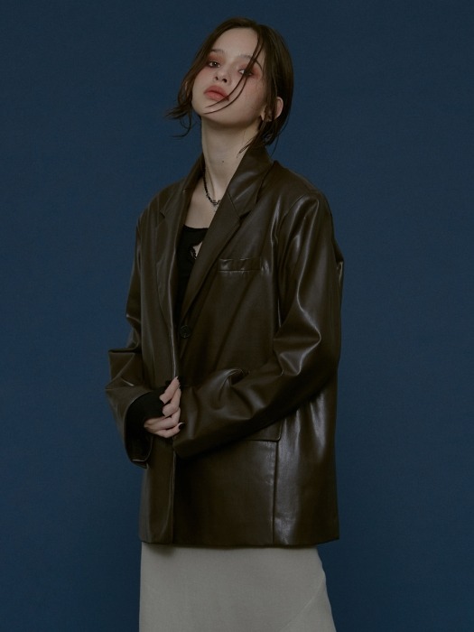 OVERSIZE LEATHER JACKET brown 