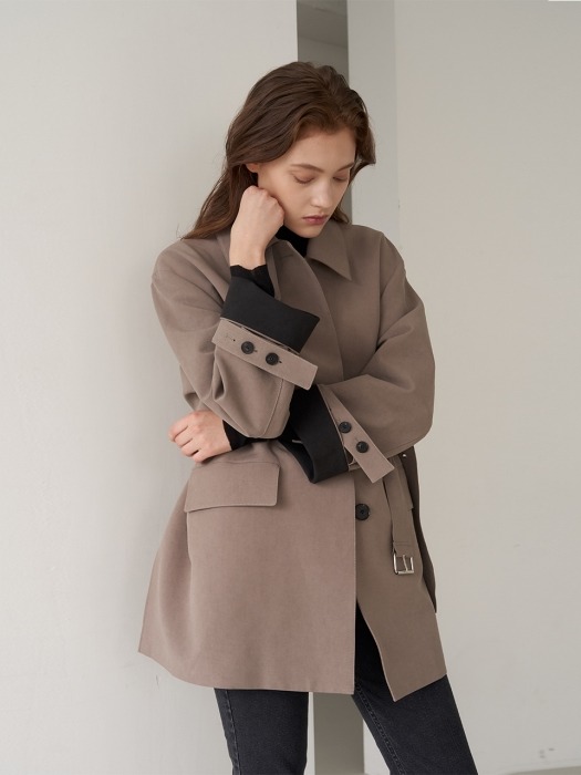 MELBA Half Length Belted Trench Coat_Cocoa Brown