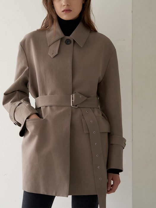 MELBA Half Length Belted Trench Coat_Cocoa Brown