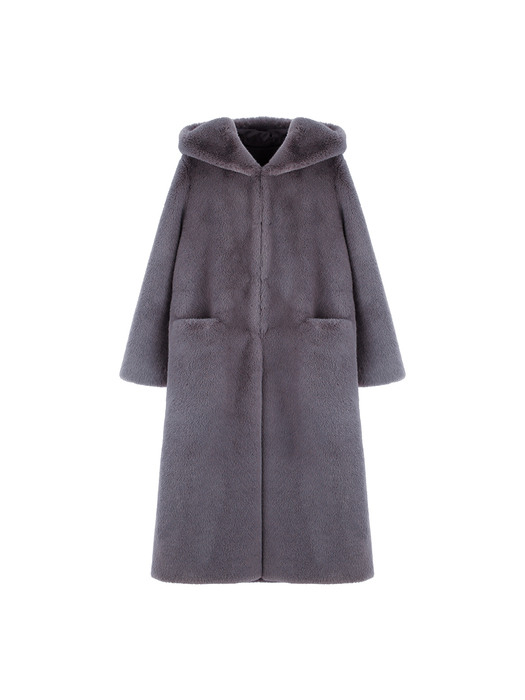 LEMONPLET/FAUX FUR HOODED MAXI VEST/コート/M/ファー/GRY｜コート
