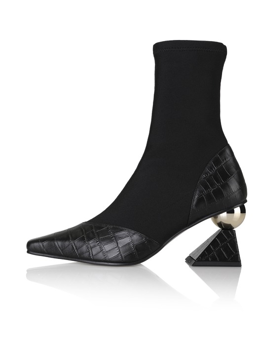 Stella socks boots / YA8-B536 Black croc+Black+Gold heels