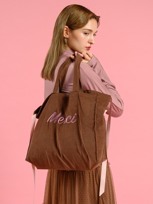 pink katiacho CORDUROY MERCI BAG CHOCO BROWN