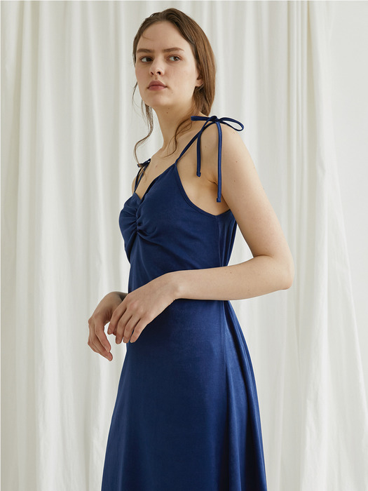 Shirring slip dress - blue
